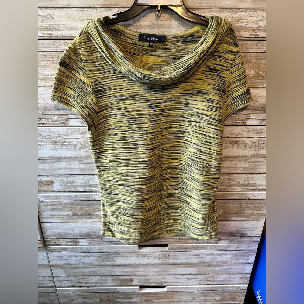💚 Evan-Picone Space Dye Cowl Neck Knit Top Green Black Medium
